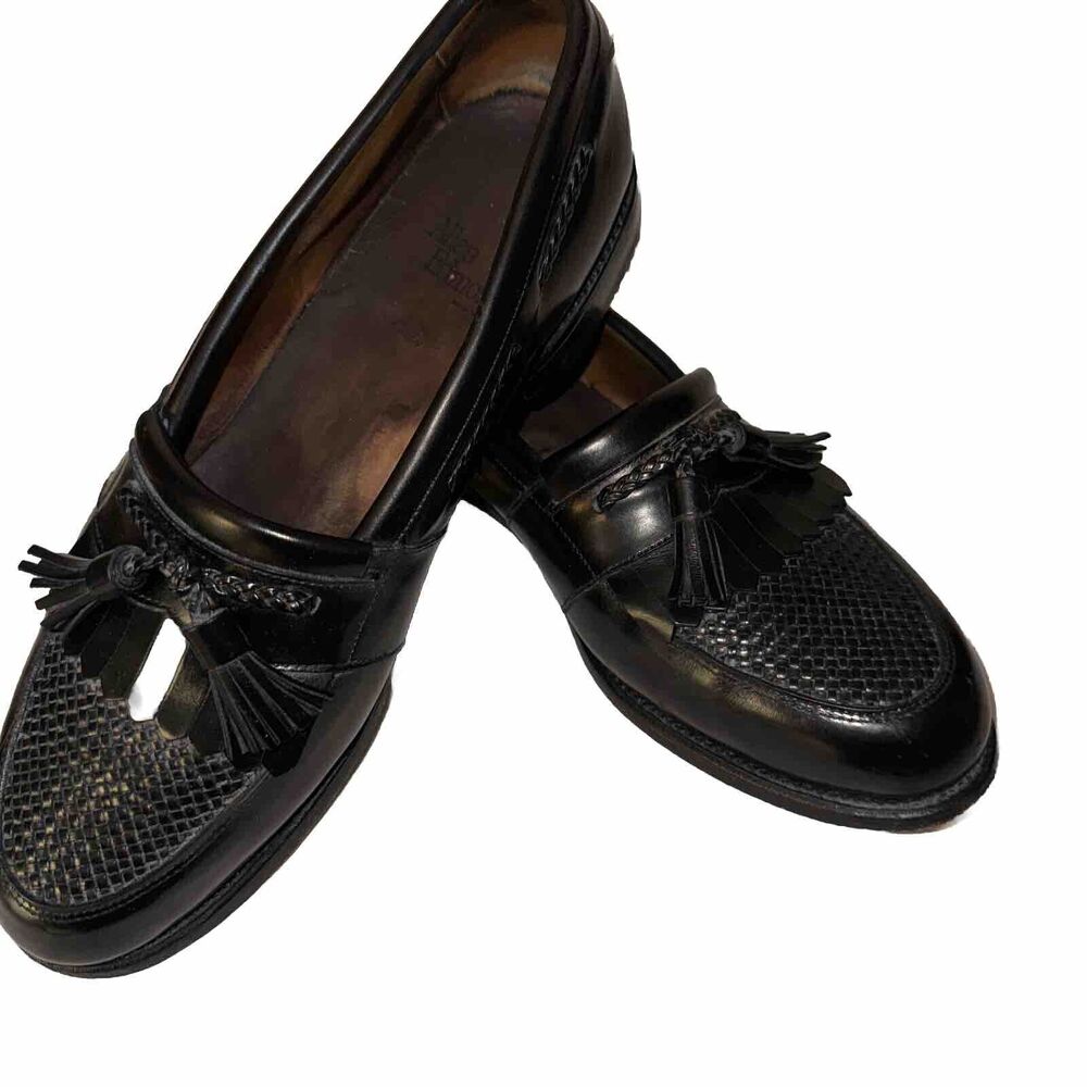 ALLEN EDMONDS MENS SHOES 9.5 D CODY BLACK WOVEN TASSEL LOAFER